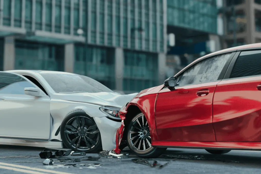 Car accident scene showing post-crash legal decision