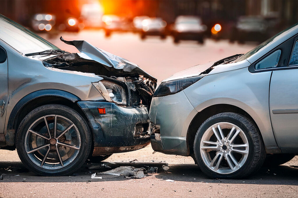 Head-on collision that may cause a herniated disc injury