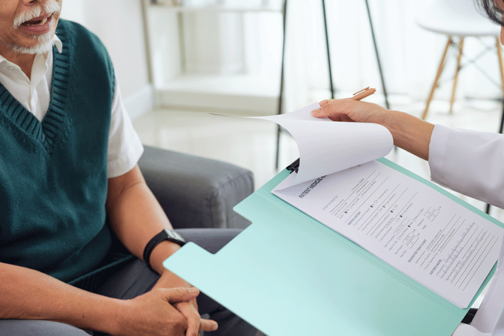 Independent medical examiner reviewing a patient’s condition