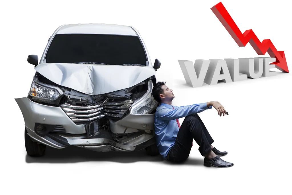 Damaged car illustrating diminished value after a car accident in California