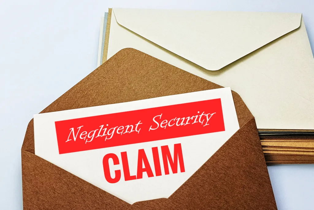 Envelope containing a document labeled negligent security claim